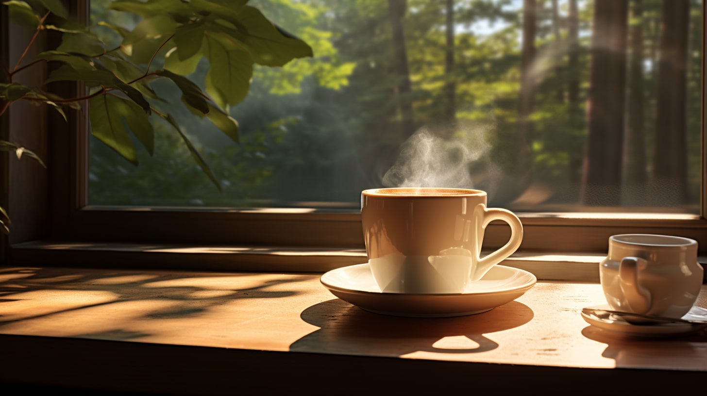 Une tasse de café préparée à la manière du Slow Coffee au levé du jour - BaristaPassion.com
