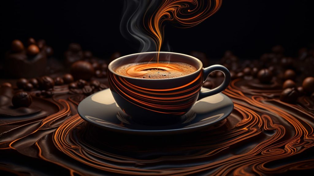 Une élégante tasse à café en céramique et un tourbillon exprimant le café riche et aromatique - BaristaPassion.com