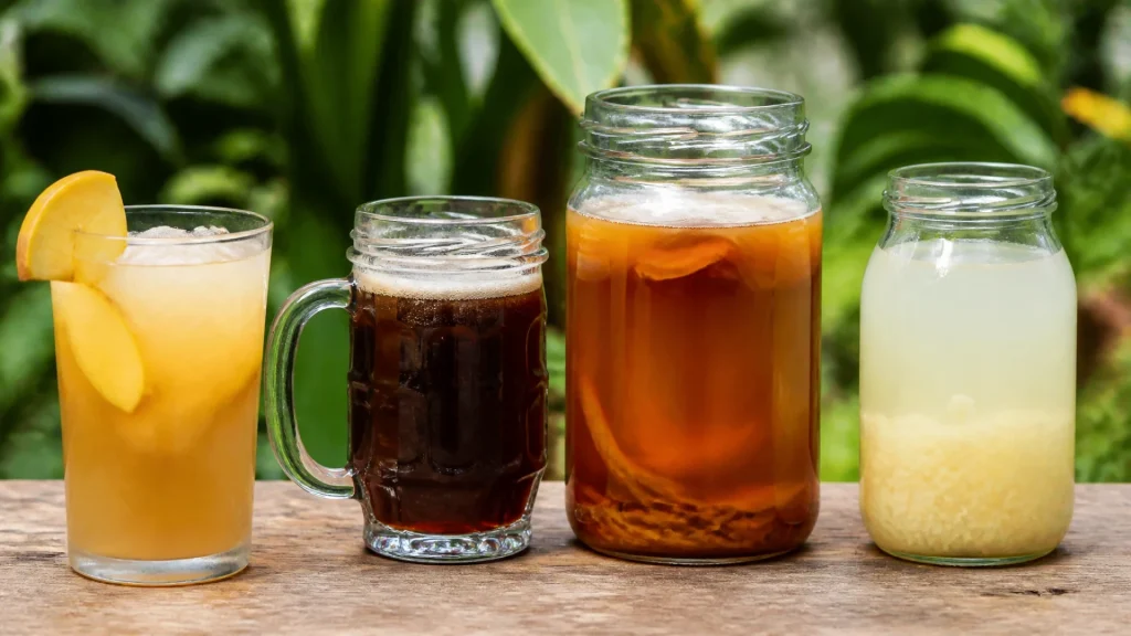 Boissons fermentées traditionnelles : tepache, kvas, kombucha et kéfir d'eau sans aucun texte