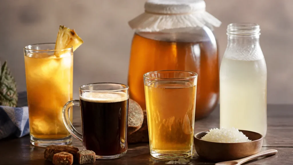 Boissons fermentées traditionnelles : tepache, kvas, kombucha et kéfir d'eau sans aucun texte